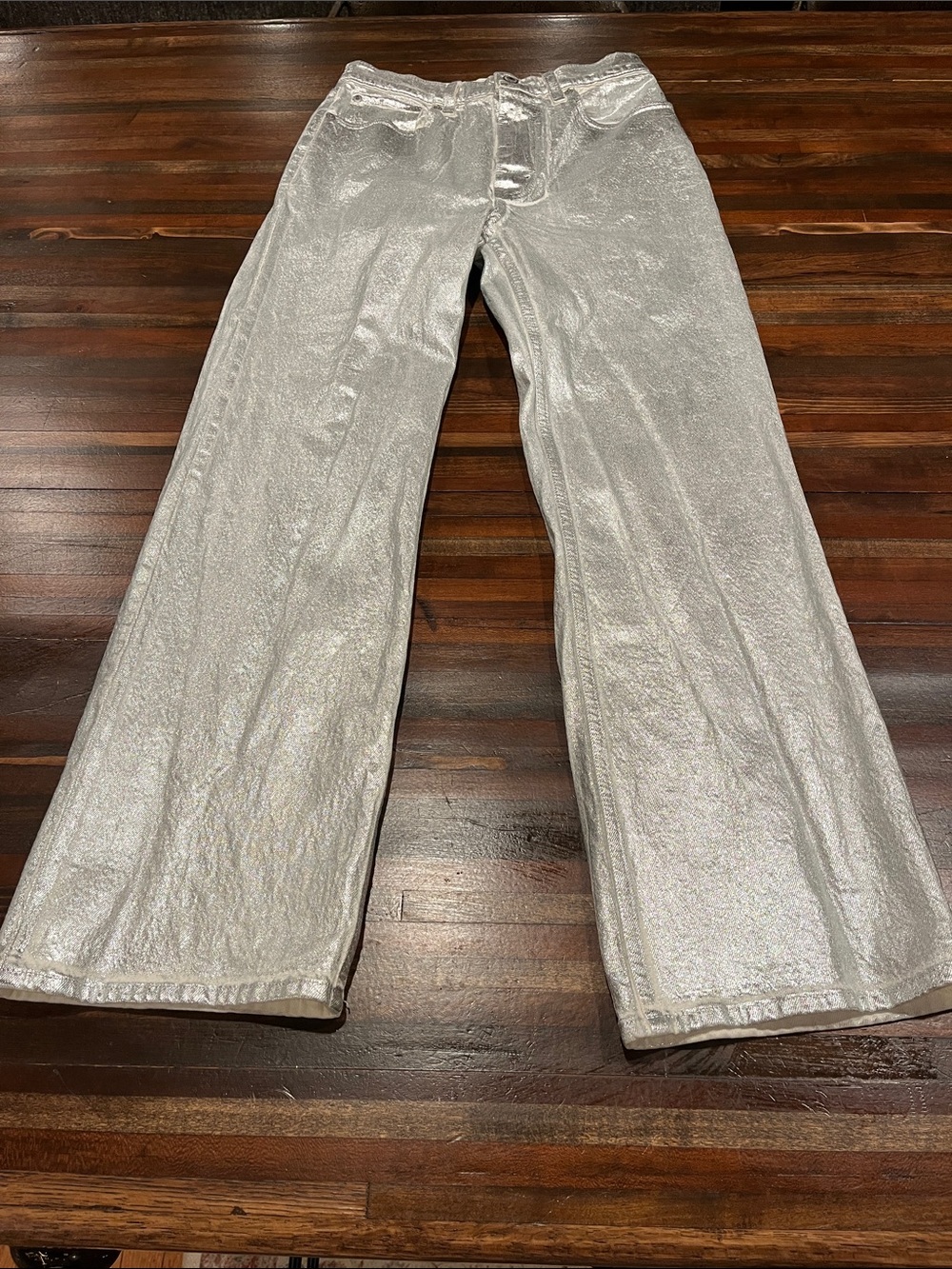 Abercrombie & Fitch Metallic Silver the 90s relaxed high rise Wide-Leg Jeans 2